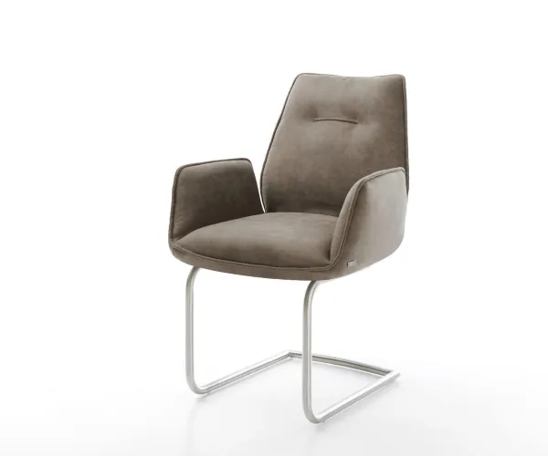 DELIFE Jedálenská stolička Zoa-Flex mikrovlákno taupe vintage jedálenská stolička okrúhla nerezová oceľ vrecková pružina