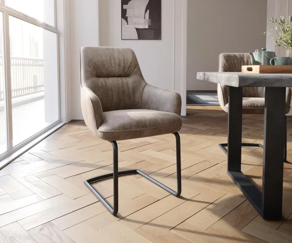 DELIFE Jedálenská stolička Zelia-Flex s opierkami mikrovlákno taupe vintage jedálenská stolička okrúhla čierna vrecková pružina