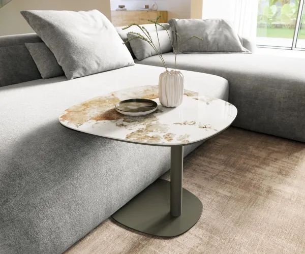 DELIFE Konferenčný stolík Edge Boot 60x60 cm keramika Minas Melange Eleny kov efektfinish titán
