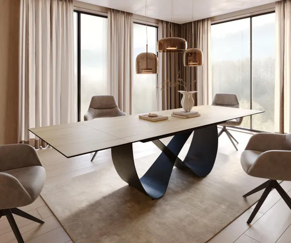 DELIFE Jedálenský stôl Edge 200-300x100 cm keramika Laminam® sabbia dubová farba Infinity kov čierna rozkladací