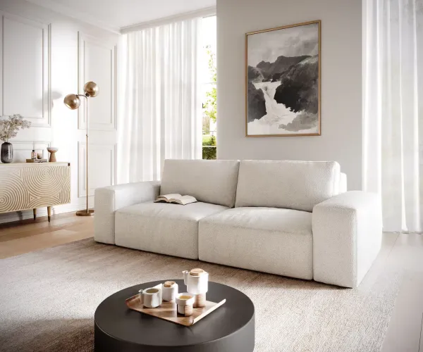 DELIFE Veľká pohovka Lanzo 230x95 cm bouclé bielo-béžová