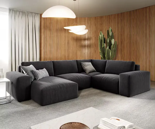 DELIFE Pohovka v tvare "U" Lanzo 300x210 cm mikrovlákno čierna ležadlo variabilné