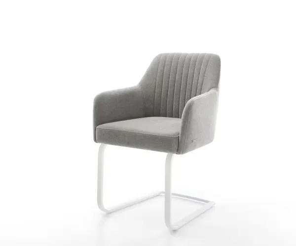 DELIFE Konzolová jedálenská stolička Greg-Flex texturovaná látka mäkký sivá konzolová jedálenská stolička plochý biely vrecková pružina
