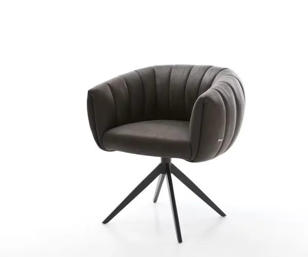 DELIFE Jedálenská stolička Jada-Flex mikrovlákno antracit vintage krížová podstava široká čierna 360° otočná hojdacia funkcia vrecková pružina