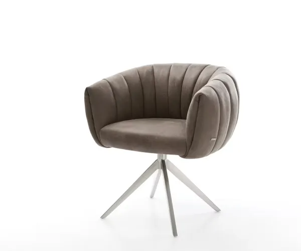 DELIFE Jedálenská stolička Jada-Flex mikrovlákno taupe vintage krížová podstava široká nerezová oceľ otočný 360° hojdacia funkcia vrecková pružina