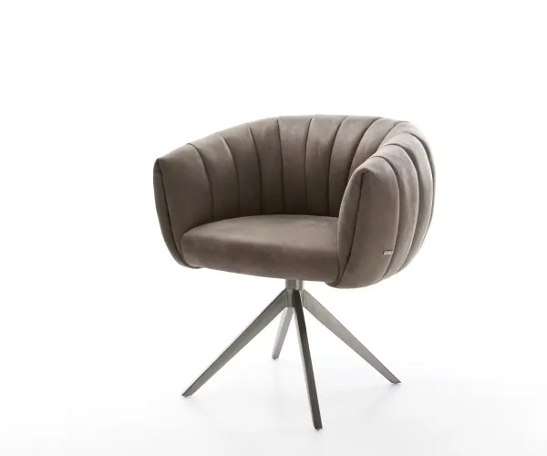 DELIFE Jedálenská stolička Jada-Flex mikrovlákno taupe vintage krížová podstava široká grafitová 360° otočná hojdacia funkcia vrecková pružina