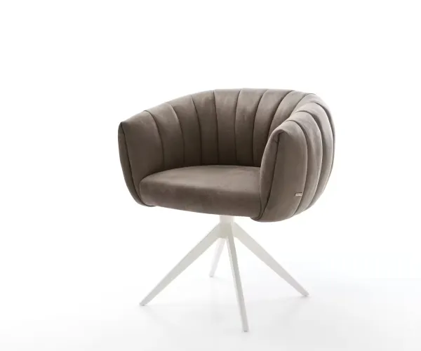 DELIFE Jedálenská stolička Jada-Flex mikrovlákno taupe vintage krížová podstava široká biela 360° otočná hojdacia funkcia vrecková pružina