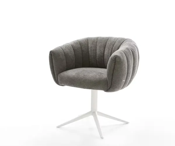 DELIFE Jedálenská stolička Jada-Flex bouclé mäkký tmavobéžová krížová podstava biela 360° otočná hojdacia funkcia vrecková pružina