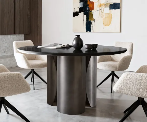 DELIFE Jedálenský stôl Adenza okrúhly 140x140 cm mramor čierna strieborná kov čierna Antique