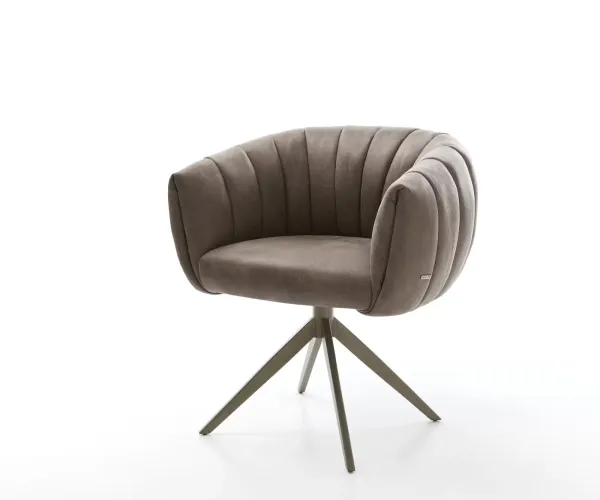 DELIFE Jedálenská stolička Jada-Flex mikrovlákno taupe vintage krížová podstava široká titánová farba 360° otočná hojdacia funkcia vrecková pružina