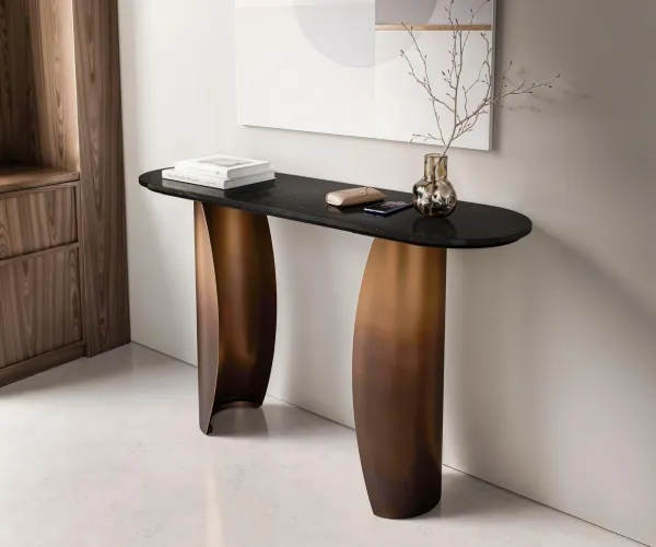 DELIFE Konzolový stolík Solena 135x40 cm mramor čierna strieborná kov zlatá Fusion povrchová úprava
