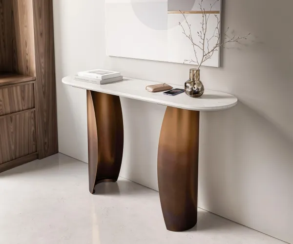DELIFE Konzolový stolík Solena 135x40 cm mramor biela kov zlatá Fusion Finish