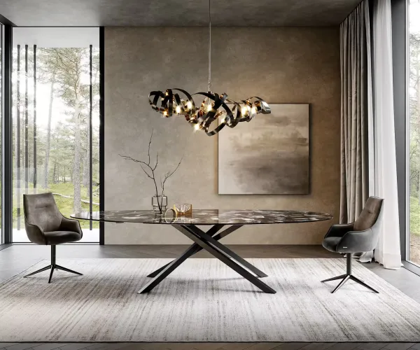 DELIFE Jedálenský stôl Edge oválny 280x130 cm keramika Iris FMG Agatablack krížová podstava hranatá čierna