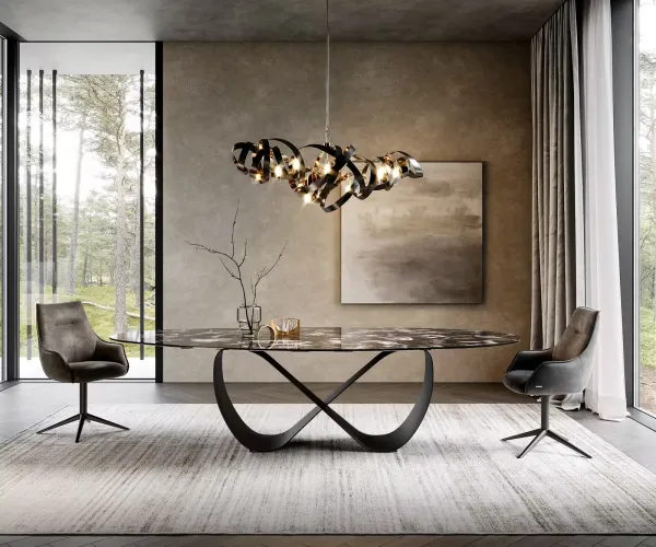 DELIFE Jedálenský stôl Edge oválny 280x130 cm keramika Iris FMG Agatablack Infinity kov čierna