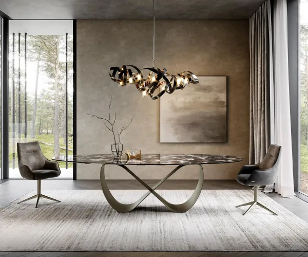 DELIFE Jedálenský stôl Edge oválny 280x130 cm keramika Iris FMG Agatablack Infinity kov efektfinish titánová