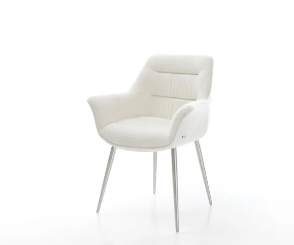 DELIFE Jedálenská stolička Kaira-Flex bouclé mäkký béžová 4-nohá zúžená nerezová oceľ