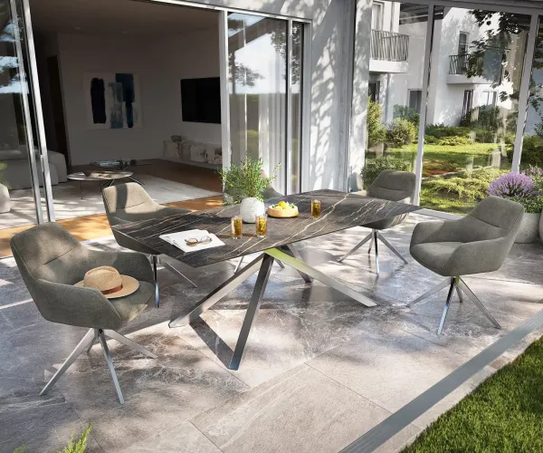 DELIFE Záhradný jedálenský stôl Edge 200x100 cm keramika Laminam® Noir Desir hnedá krížová podstava obdĺžnik čierna
