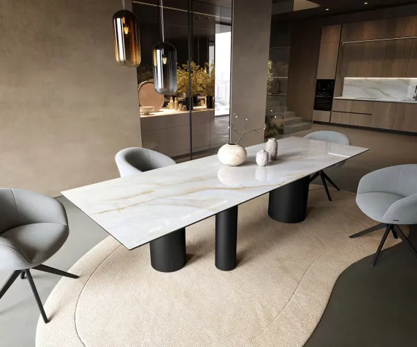 DELIFE Jedálenský stôl Edge 300×100 cm keramika onyx perla Troa kov čierna
