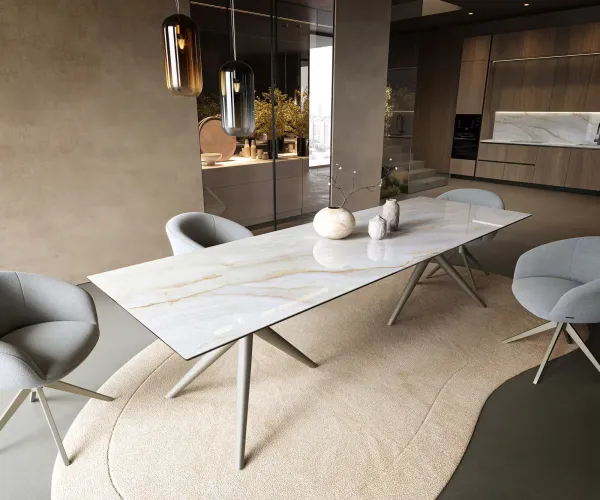DELIFE Jedálenský stôl Edge 300×100 cm keramika onyx perla Estelar okrúhly kov titánová farba