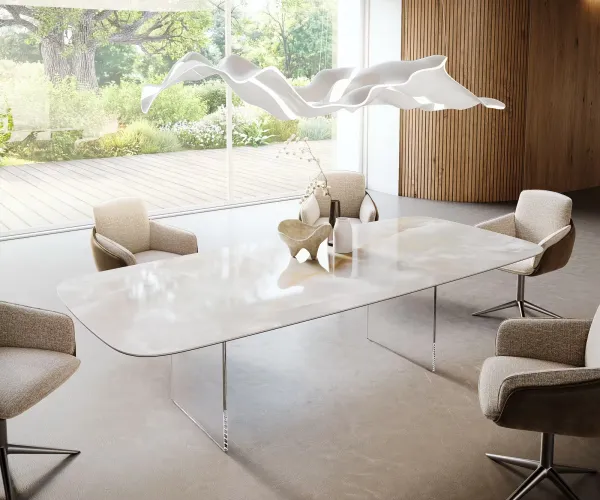 DELIFE Jedálenský stôl Edge zaoblený tvar 270×120 cm keramika Iris FMG Onice Grigio podstava sklo