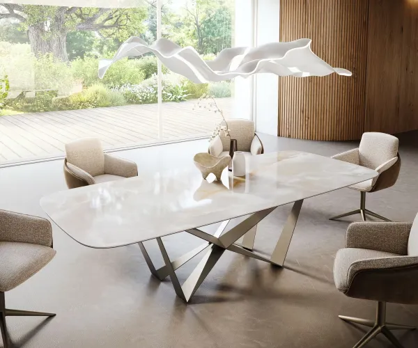 DELIFE Jedálenský stôl Edge zaoblený tvar 270×120 cm keramika Iris FMG Onice Grigio Spider kov titánová farba efekt