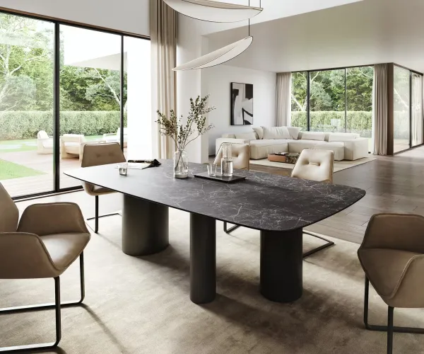 DELIFE Jedálenský stôl Edge zaoblený 260×120 cm keramika Laminam® Nero Greco antracitová Troa kov čierna