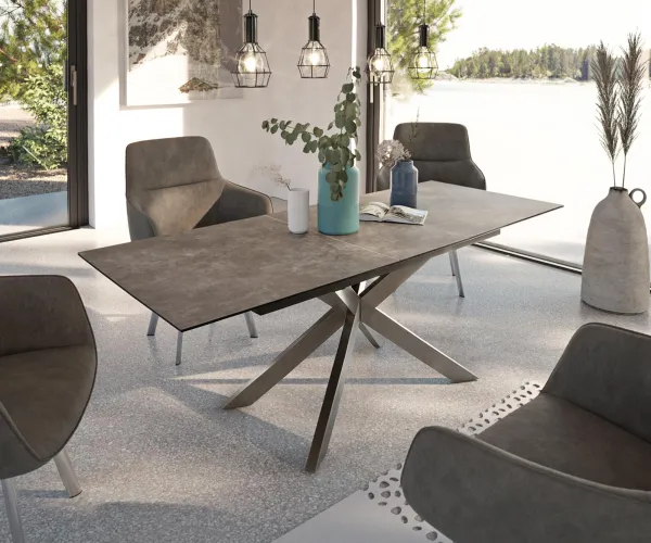 DELIFE Jedálenský stôl Daven 160/200×90 cm keramika hnedá nerezová oceľ rozkladací
