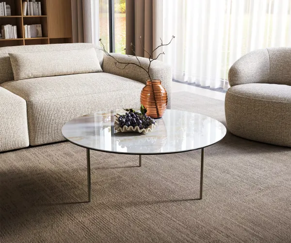 DELIFE Konferenčný stolík Edge okrúhly 90×90 cm keramika Onyx Pearl Trive kov efektový povrch titánová