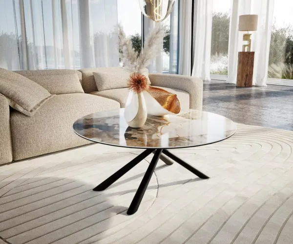 DELIFE Konferenčný stolík Edge okrúhly 100×100 cm keramika Patagonia leštený Sarity kov čierna