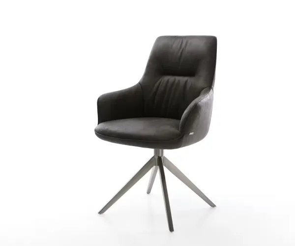 DELIFE Jedálenská stolička Zelia-Flex s opierkami mikrovlákno antracitová vintage krížová podstava široká grafitová 360° otočná hojdacia funkcia vrecková pružina