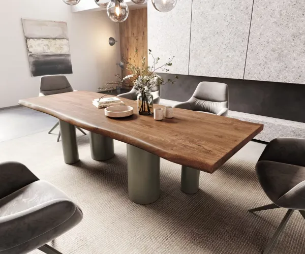 DELIFE Jedálenský stôl Edge 260x100 XL akácia hnedá podstava kov efektfinish titán Live-Edge