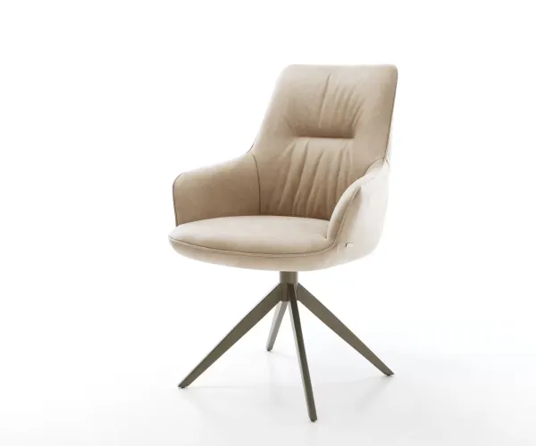 DELIFE Jedálenská stolička Zelia-Flex s opierkami mikrovlákno béžová vintage krížová podstava široká titánová farba otočná o 360° hojdacia funkcia vrecková pružina
