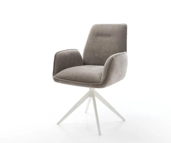 DELIFE Jedálenská stolička Zoa-Flex texturovaná látka mäkká taupe krížová podstava široká biela 360° otočná hojdacia funkcia vrecková pružina