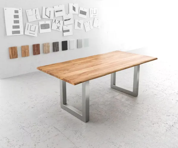DELIFE Jedálenský stôl Edge 200x100 akácia prírodná nerezová oceľ široký Live-Edge