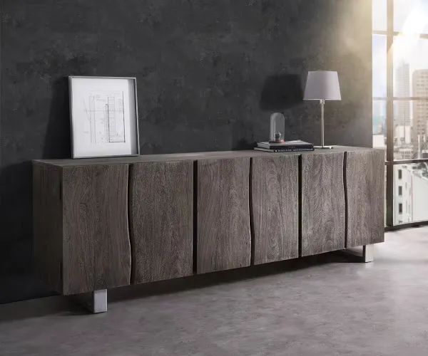 DELIFE Komoda Live-Edge 220 cm akácia platinová masívna 6 dvierka