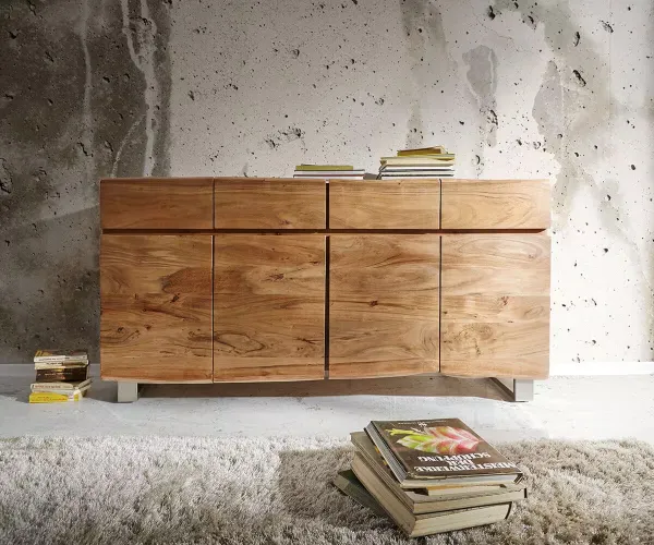 DELIFE Komoda Live-Edge 172 cm akácia prírodná 4 dvierka 4 zásuvky