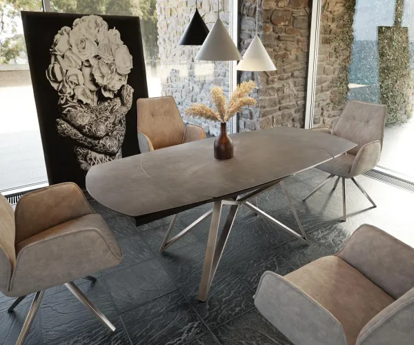DELIFE Jedálenský stôl Carlow 130/200x95 cm keramika hnedá nerezová oceľ rozkladací