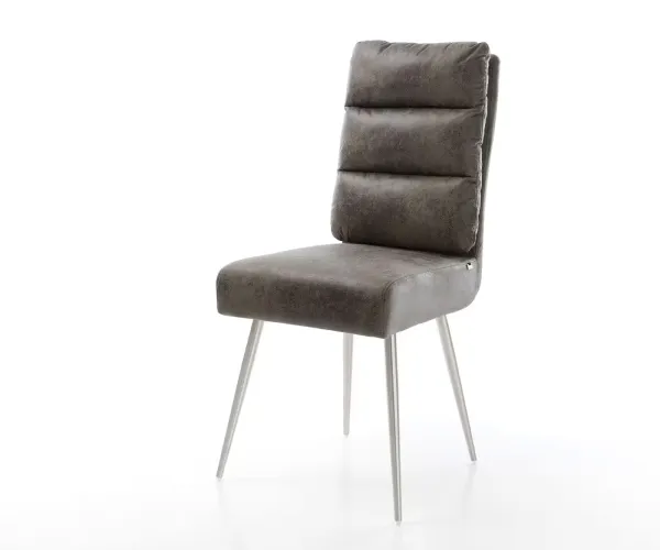 DELIFE Jedálenská stolička Pela-Flex mikrovlákno sivá vintage 4-nohá zúžená nerezová oceľ vrecková pružina