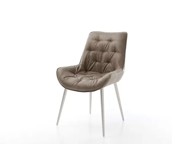 DELIFE Jedálenská stolička Taimi-Flex mikrovlákno taupe vintage 4-nohá zúžená nerezová oceľ