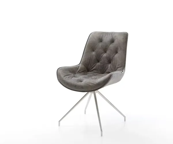 DELIFE Jedálenská stolička Taimi-Flex mikrovlákno sivá vintage krížová podstava zúžená nerezová oceľ