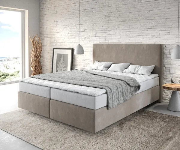 DELIFE Boxspring posteľ Dream-Well 160×200 cm mikrovlákno béžová s matracom a topperom