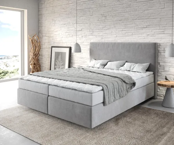 DELIFE Boxspring posteľ Dream-Well 160×200 cm mikrovlákno sivá s matracom a topperom