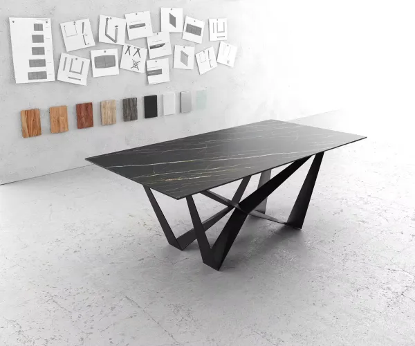 DELIFE Jedálenský stôl Edge 200x100 cm Laminam® keramika hnedá stredová podstava plochá oceľ čierna