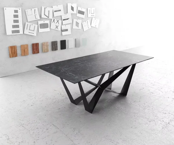 DELIFE Jedálenský stôl Edge 200x100 cm keramika Laminam® Nero Greco antracitová stredová podstava plochá oceľ čierna