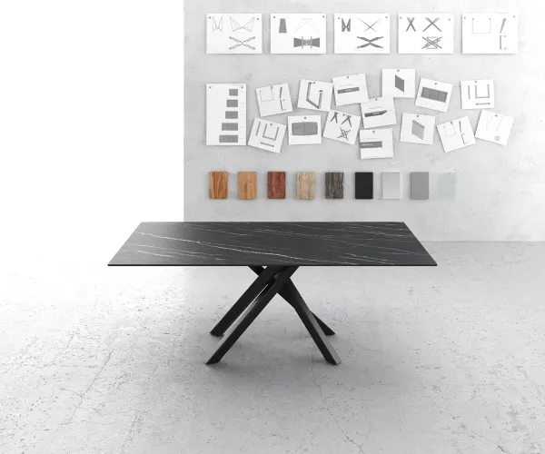 DELIFE Jedálenský stôl Edge 200x100 cm keramika Laminam®Noir Desir hnedá stredová podstava krížová čierna