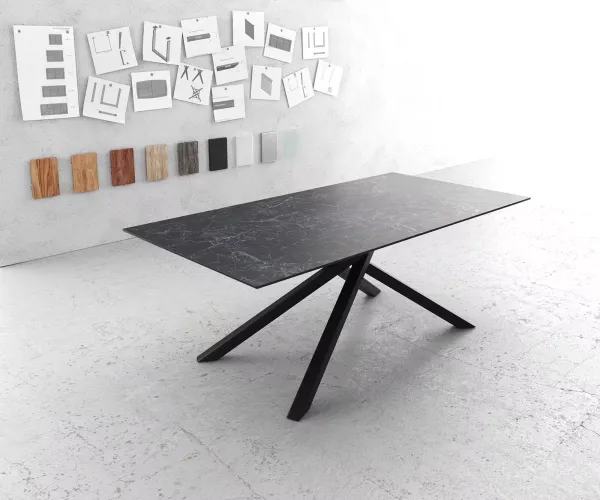 DELIFE Jedálenský stôl Edge 200x100 cm keramika Laminam® Nero Greco antracitová stredová podstava kríž čierna