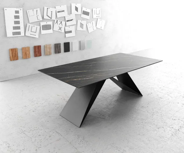 DELIFE Jedálenský stôl Edge 200x100 cm keramika Laminam®Noir Desir hnedá podstava v tvare V čierna