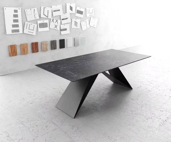 DELIFE Jedálenský stôl Edge 200x100 cm keramika Laminam® Nero Greco antracitová podstava v tvare V čierna