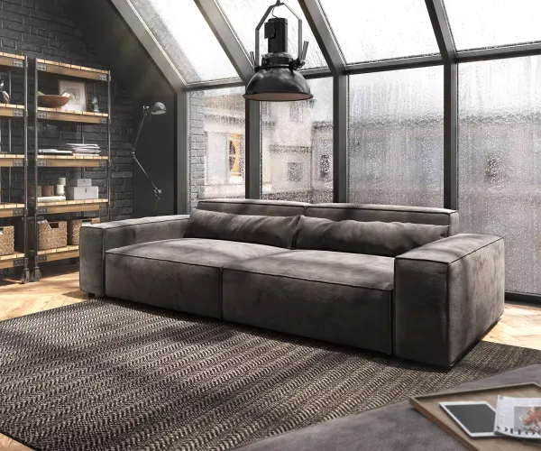 DELIFE Veľká pohovka Sirpio XL 270x130 cm mikrovlákno khaki-hnedá s taburetom