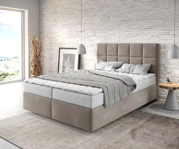 DELIFE Boxspring posteľ Dream-Fine 140x200 cm mikrovlákno béžová s matracom a topperom